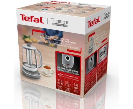 TEFAL Tastea Kettle BJ551B10 Tea Kettle 1400 W 1.5 L Glass 360° rotational base Grey/White