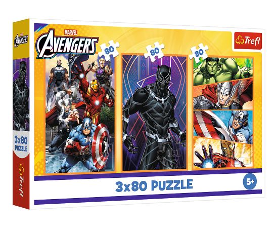 TREFL AVENGERS Pužļu komplekts Ar piedzīvojumiem piepildītas dienas, 3x80 gab.