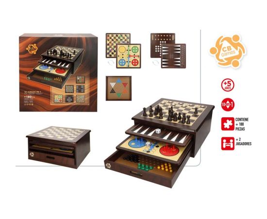 Набор настольных игр «10 в 1» с деревянным ящиком для хранения 5+ CB33074