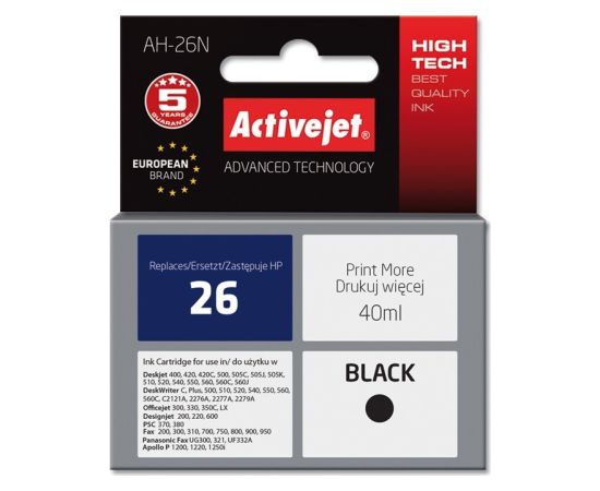 Activejet AH-26N Ink cartridge (replacement for HP 26 C51626A; Supreme; 40 ml; black)