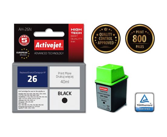 Activejet AH-26N Ink cartridge (replacement for HP 26 C51626A; Supreme; 40 ml; black)