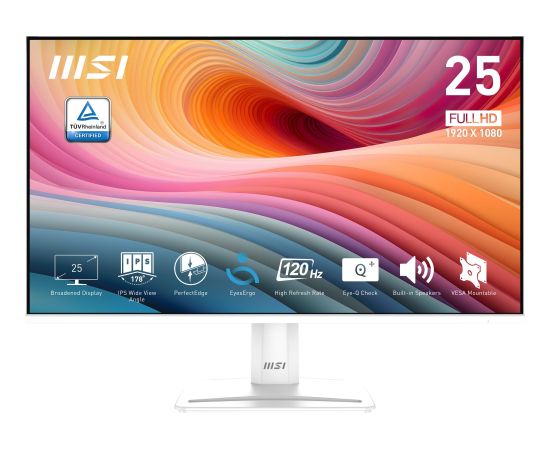 LCD Monitor MSI PRO MP251W E2 24.5" Business Panel IPS 1920x1080 16:9 120 Hz 1 ms Speakers Colour White PROMP251WE2