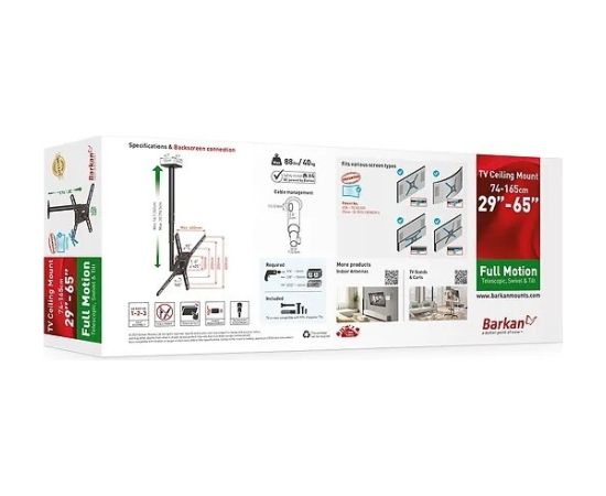 Barkan 3500B.B 29"-65" LED TV, 3 lankstų, lubinis, juodas