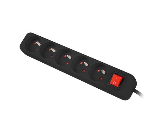 Lanberg Cable Power Strip, 5X French Outlets with Switch, Quality-Grade Copper, 1.5 m PS1-05E-0150-BK