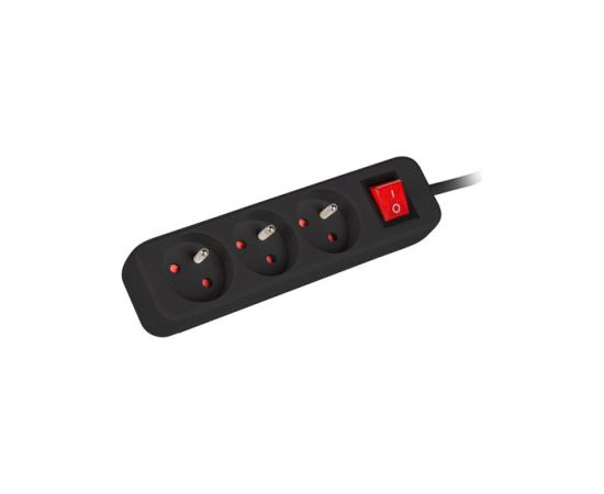 Lanberg Cable Power Strip, 3X French Outlets with Switch, Quality-Grade Copper, 3 m PS1-03E-0300-BK