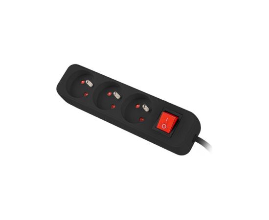 Lanberg Cable Power Strip, 3X French Outlets with Switch, Quality-Grade Copper, 3 m PS1-03E-0300-BK