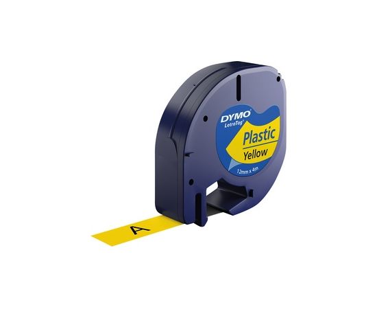 Dymo (S0721620) LetraTag Plastic Label Tape, 12mm x 4m, Black on Yellow