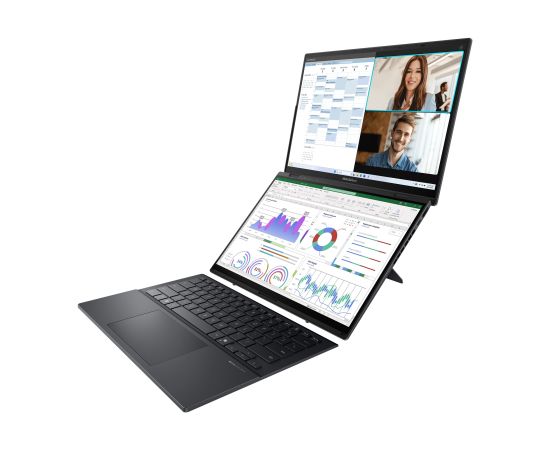 Asus Zenbook Duo UX8406CA-PZ068X Basalt Gray 14 " OLED Touchscreen 3K 2880 x 1800 pixels Glossy Intel Core Ultra 9 285H 32 GB LPDDR5X Solid-state drive capacity 2000 GB Intel Arc Graphics Windows 11 Pro 802.11be Bluetooth version 5.4 Keyboard language Eng