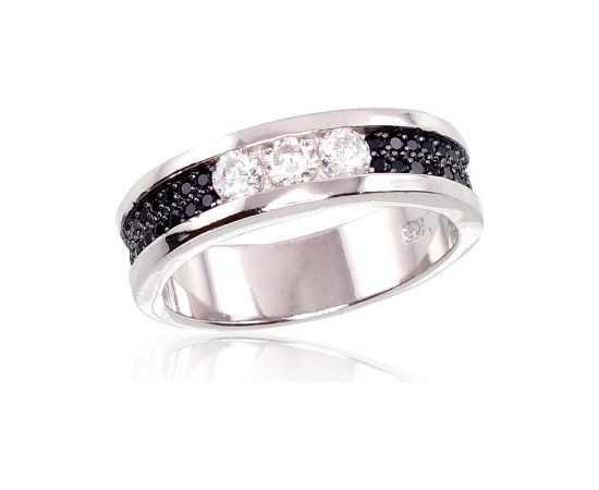 Серебряное кольцо #2100973(PRh-Gr+PRh-Bk)_CZ+CZ-BK, Серебро 925°, родий (покрытие), Цирконы, Размер: 19, 5 гр.