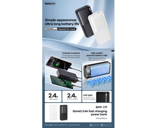 External battery Power Bank Remax RPP-177 12W 30000mAh black
