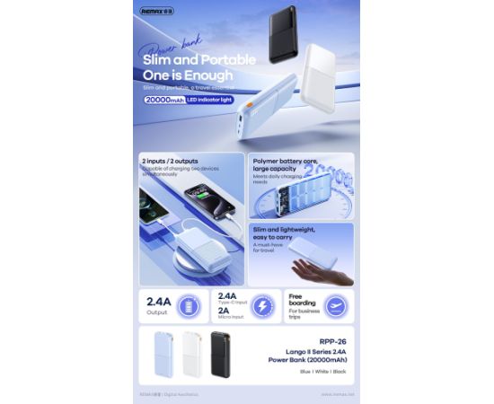 External battery Power Bank Remax RPP-26 12W 20000mAh black