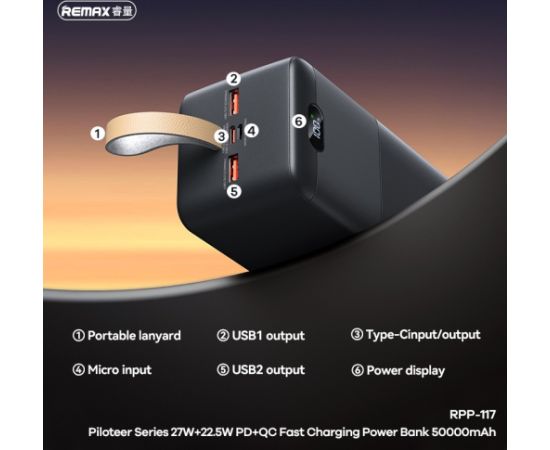 External battery Power Bank Remax RPP-117 22.5W 50000mAh black