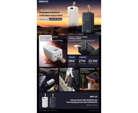 External battery Power Bank Remax RPP-117 22.5W 50000mAh black