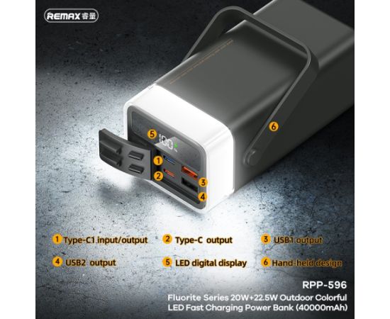 External battery Power Bank Remax RPP-596 22.5W 40000mAh grey