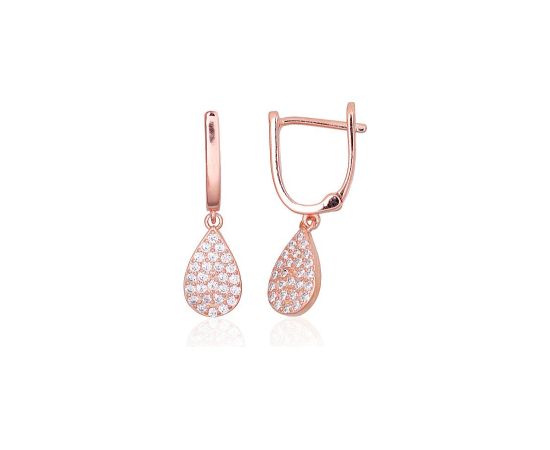 Серебряные серьги на английском замке #2203852(PAu-R)_CZ, Серебро 925°, красное золото (покрытие), Цирконы, 2.7 гр.