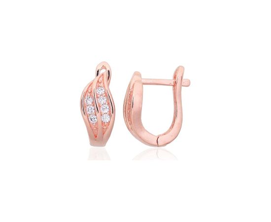 Серебряные серьги на английском замке #2203850(PAu-R)_CZ, Серебро 925°, красное золото (покрытие), Цирконы, 2.7 гр.
