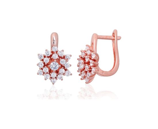 Серебряные серьги на английском замке #2203849(PAu-R)_CZ, Серебро 925°, красное золото (покрытие), Цирконы, 5.8 гр.