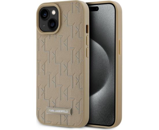Karl Lagerfeld Apple  Karl Lagerfeld PU Leather Monogram Metal Logo MagSafe Case for iPhone 15 Beige