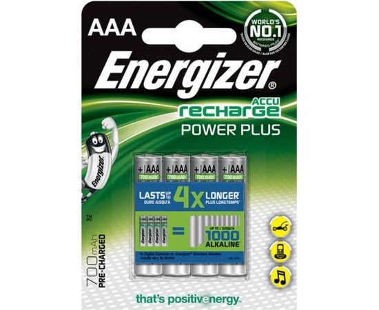 Rechargeable battery, ENERGIZER Power Plus, AAA, HR03, 1.2V, 700mAh, 4 pieces