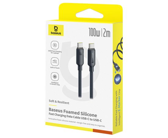 USB C kabelis - USB C, 2m 100W magnētiskais putu silikona BASEUS