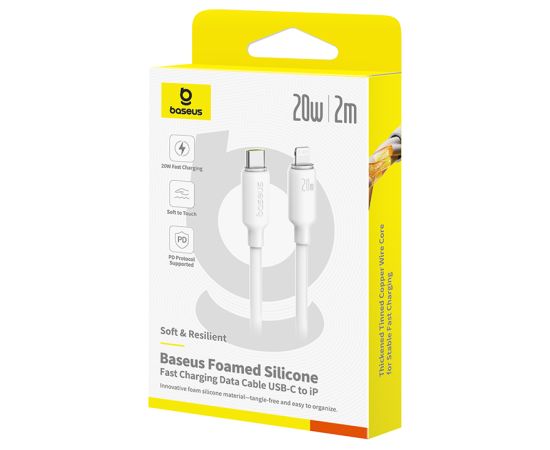 Kabelis USB C - IP Lightining 2m 20W putu silikona balts BASEUS