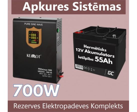 Rezerves Elektropadeves Komplekts Apkures Sistēmai 700W + 12V 100Ah akumulators