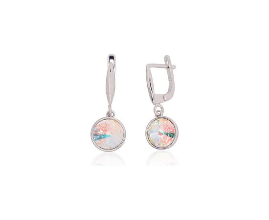Серебряные серьги на английском замке #2204275(PRh-Gr)_SV-MIXW, Серебро 925°, родий (покрытие), Кристаллы, 4.4 гр.