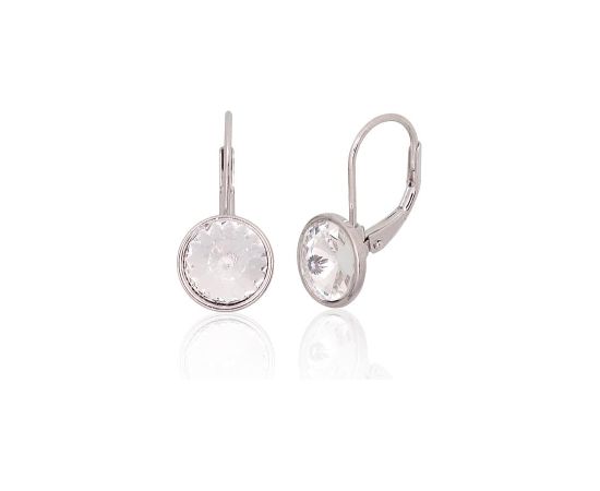 Серебряные серьги на английском замке #2204267(PRh-Gr)_SV, Серебро 925°, родий (покрытие), Кристаллы, 2.8 гр.