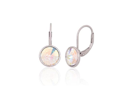 Серебряные серьги на английском замке #2204267(PRh-Gr)_SV-MIXW, Серебро 925°, родий (покрытие), Кристаллы, 2.8 гр.