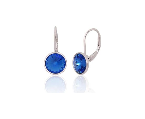 Серебряные серьги на английском замке #2204267(PRh-Gr)_SV-B, Серебро 925°, родий (покрытие), Кристаллы, 2.8 гр.