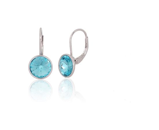 Серебряные серьги на английском замке #2204267(PRh-Gr)_SV-AQ, Серебро 925°, родий (покрытие), Кристаллы, 2.8 гр.