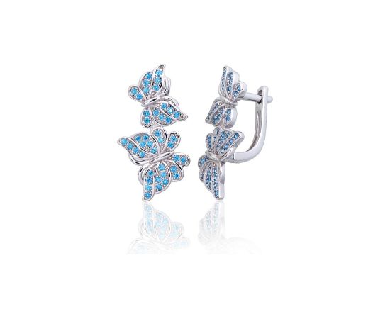 Серебряные серьги на английском замке #2203851(PRh-Gr)_CZ-AQ, Серебро 925°, родий (покрытие), Цирконы, 4.2 гр.
