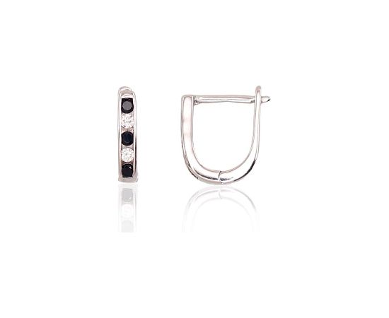 Серебряные серьги на английском замке #2202950(PRh-Gr)_CZ+CZ-BK, Серебро 925°, родий (покрытие), Цирконы, 1.1 гр.