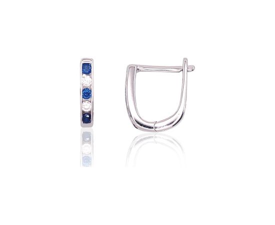 Серебряные серьги на английском замке #2202950(PRh-Gr)_CZ+CZ-B, Серебро 925°, родий (покрытие), Цирконы, 1.1 гр.