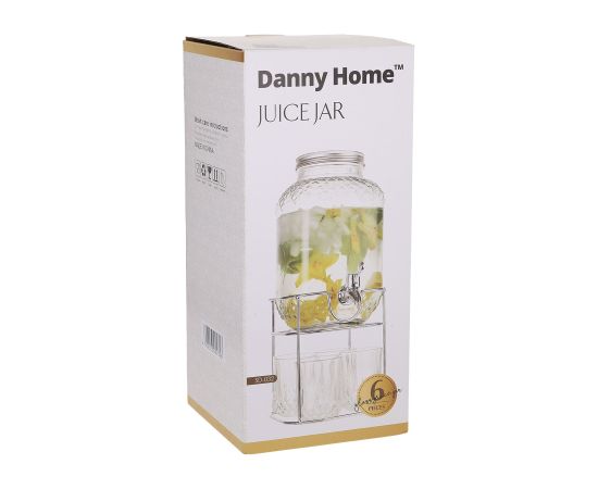 Glass jar +4glasses PARTY SET 4L, with a stand