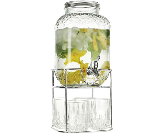 Glass jar +4glasses PARTY SET 4L, with a stand