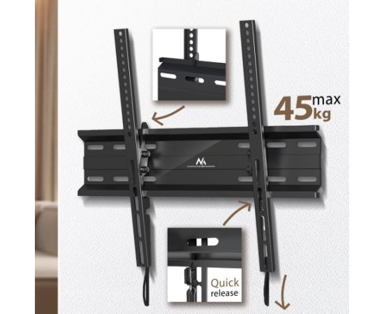 Maclean MC-748A TV or Monitor Mount, TV Wall Holder, Handle, max VESA 400x400, 32-70", 45kg, Black TV un monitoru stiprinājumi, kronšteini