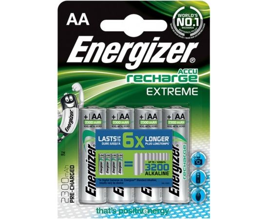 Rechargeable battery, ENERGIZER Extreme, AA, HR6, 1, 2V, 2300mAh, 4 pcs Baterijas un akumulatori