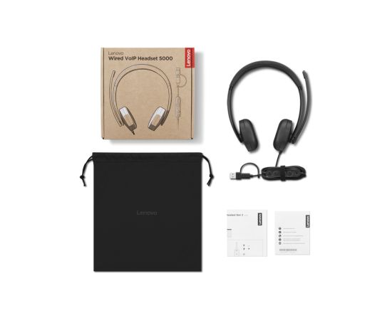 Lenovo Wired VoIP Headset 5000 (Teams) Built-in microphone USB Type-A, USB Type-C Black Austiņas