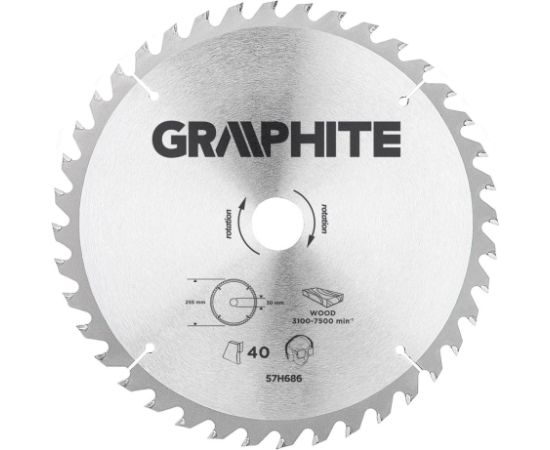 Griešanas disks kokam Graphite 57H686; 255x30 mm