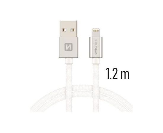Swissten Tekstila Datu un Uzlādes Kabelis Apple Lightning / USB A 1.2m Sudraba