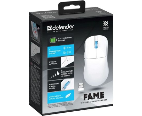 WIRELESS MOUSE DEFENDER FAME GM-516 RF+BT 10000DPI 6P WHITE
