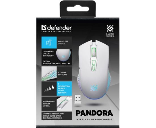 WIRELESS MOUSE DEFENDER PANDORA RF WHITE 3200dpi 7P