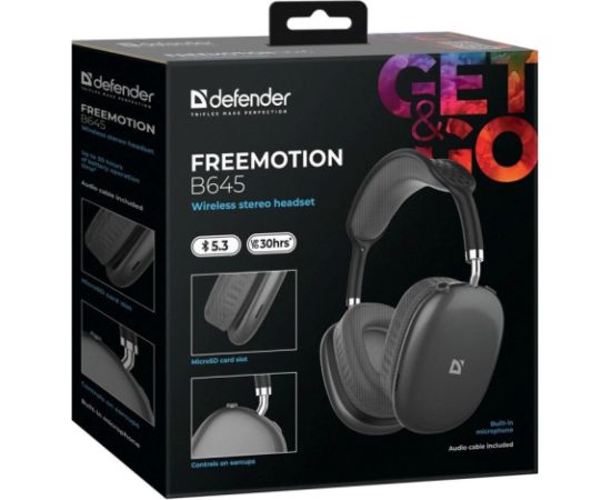 HEADPHONES DEFENDER BLUETOOTH FREEMOTION B645 BLACK Наушники