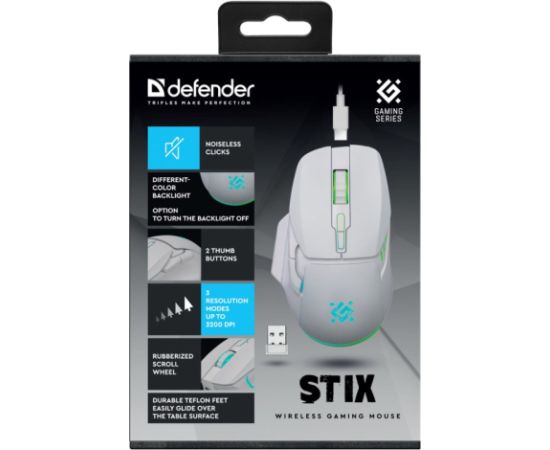 WIRELESS MOUSE DEFENDER STIX GM-009 RF WHITE 3200dpi 7P
