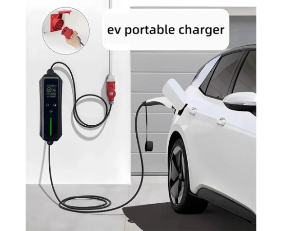 Evcharge EV Uzlāde Portatīvais 2. tipa Lādētājs 5m Regulējams 10A–32A 22 kW 3-Fāzu IP66 Melns