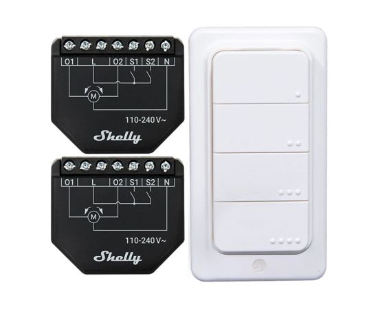 Set of 2 Blind/curtain WiFi controllers Shelly Shutter + BLU RC Button 4 Viedie slēdži