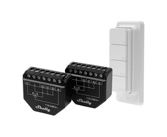 Set of 2 Blind/curtain WiFi controllers Shelly Shutter + BLU RC Button 4 Viedie slēdži