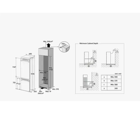 Samsung BRB38G705DWW/EF Ledusskapis, iebūvējams 193cm pl.69cm SmartThings Twin Cooling Plus™
