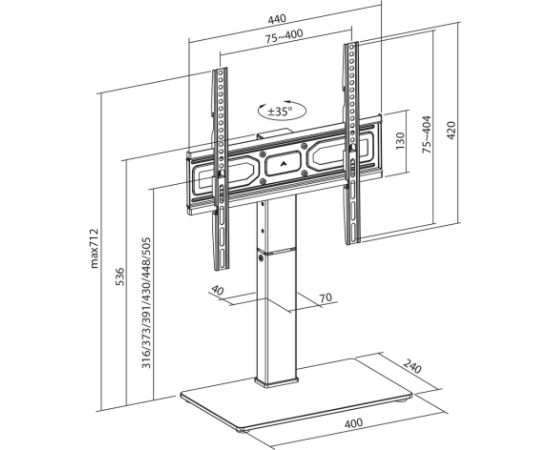 Maclean universal TV stand, for RTV cabinet, stand, max. 40kg, max. VESA 400x400, height and angle adjustment, for 32-65" TV, MC-1240 TV un monitoru stiprinājumi, kronšteini